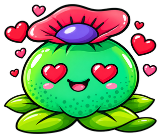 The Avalon Magic Plants mascot, a green cactus with a pink flower and heart-shaped eyes